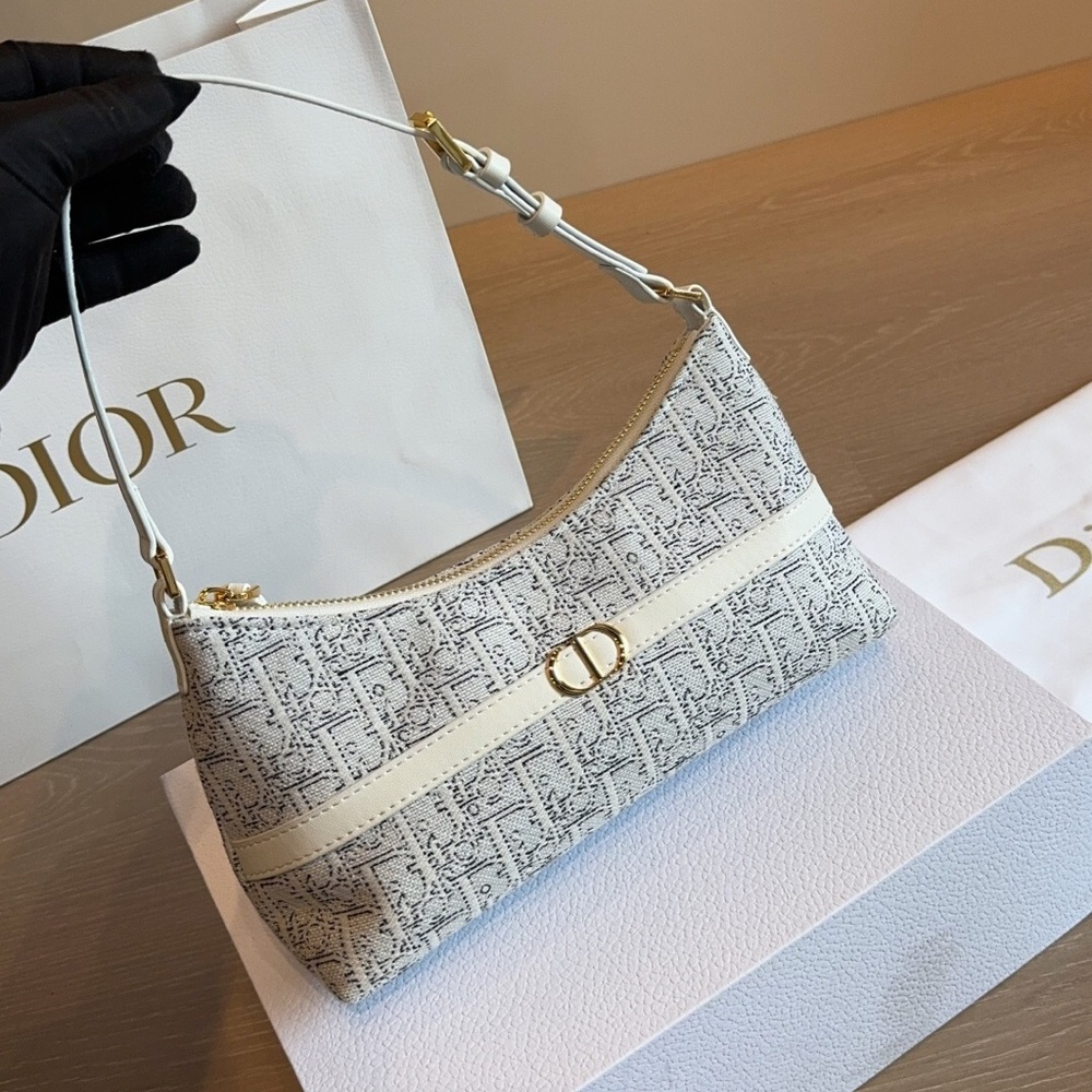 Dior White Oblique Canvas Shoulder Bag